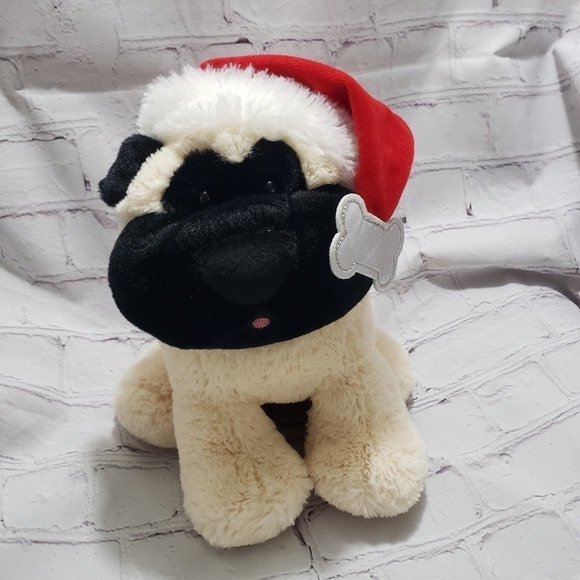 Aurora Mastiff Dog Plush 9-inch Stuffed Animal Christmas Santa Hat Year 2018 Tan - Picture 2 of 8